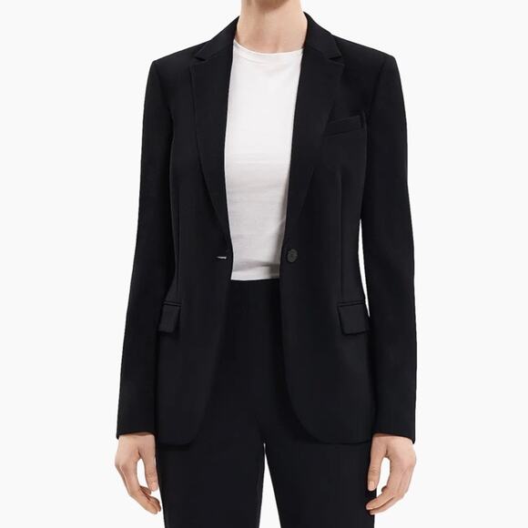 Theory Women's Staple Classic Career Wool Blend Blazer Size 10 Black - Picture 1 of 16